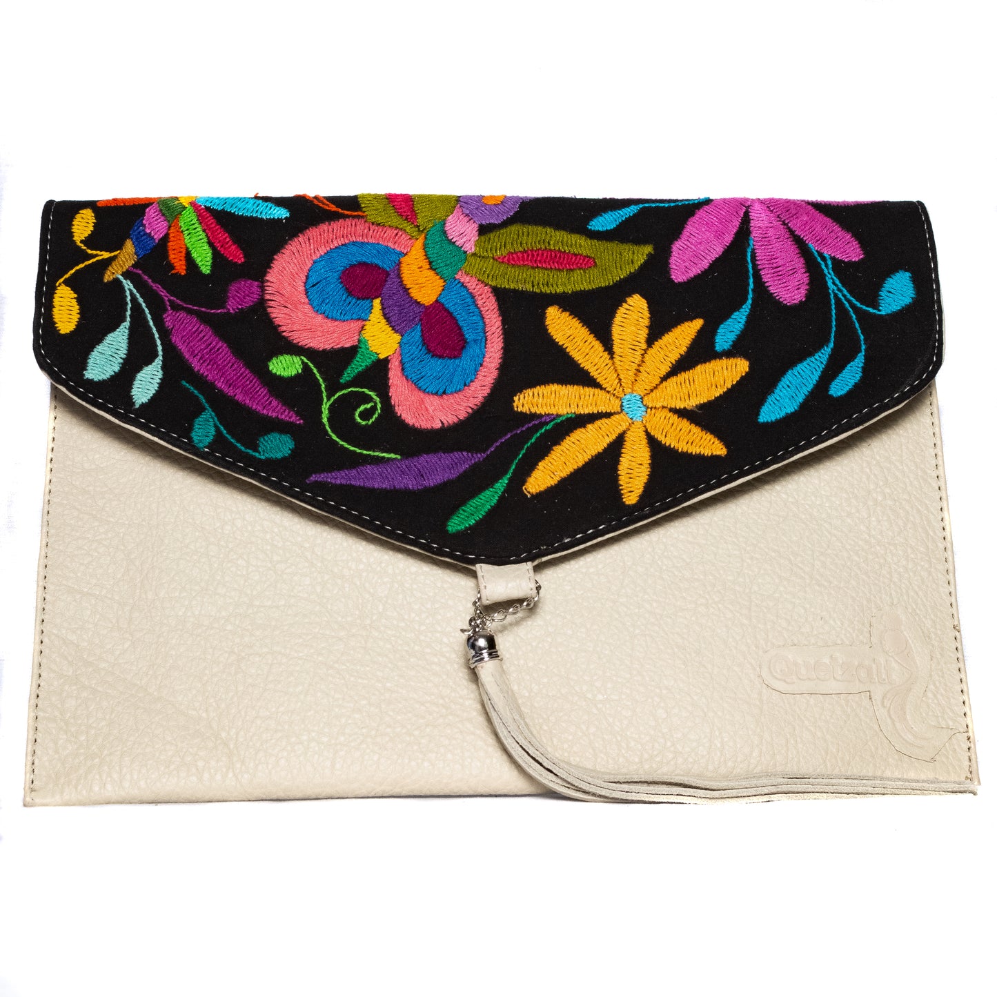 Carteron Artesanal en piel con bordados de Tenango