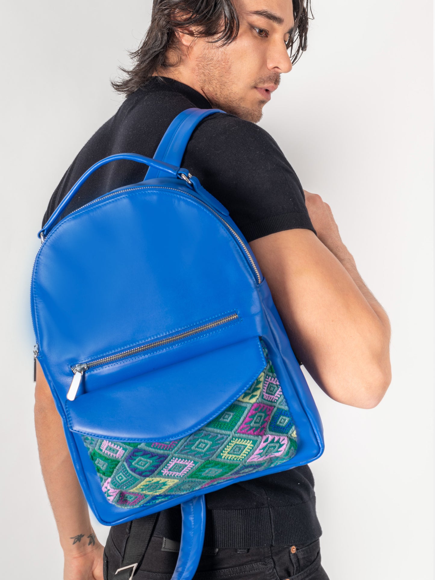 Bolso Artesanal Bag Pack Piel C’ANALETIC (Cielo estrellado en tzotzil)